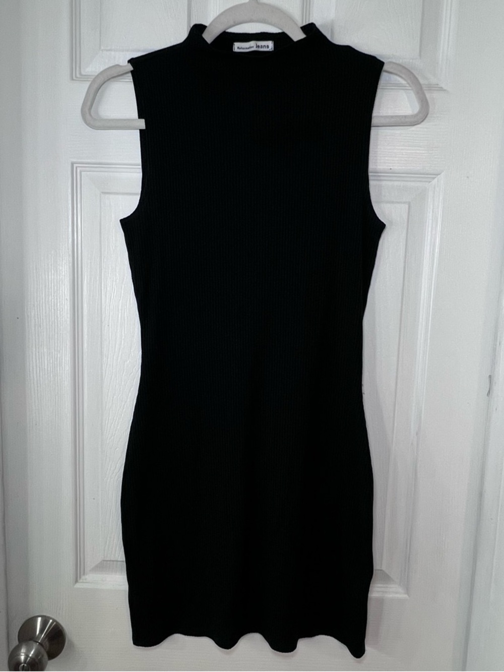 Reformation Black Sleeveless Mock Neck Ribbed Dress Size Small